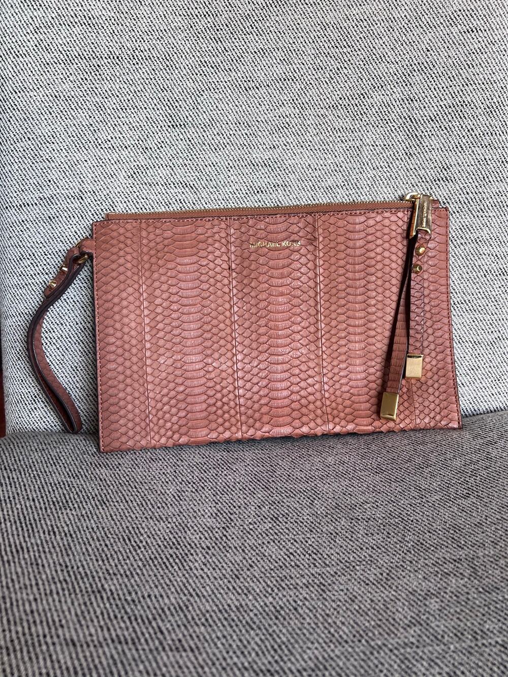 Snakeskin Animal Print Brown Clutch